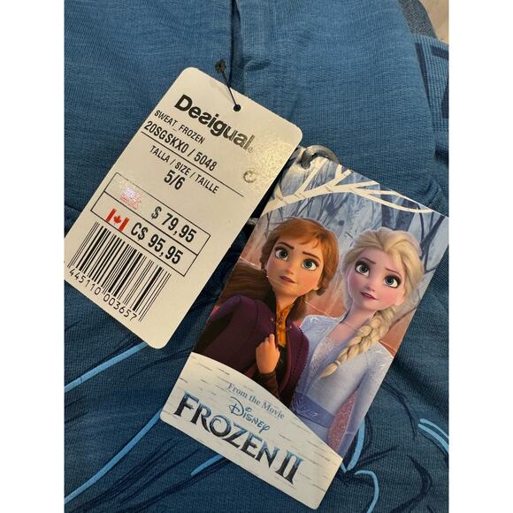 DESIGUAL NWT $79 Frozen II Blue Cropped Hoodie White Logo Size Y 5/6 - Picture 3 of 6